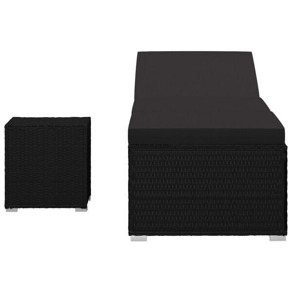 vidaXL Chaise longue avec coussin et table &agrave; th&eacute; R&eacute;sine tress&eacute;e Noir
