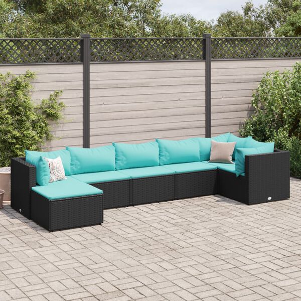 vidaXL Salon de jardin 7 pcs avec coussins Noir R&eacute;sine tress&eacute;e