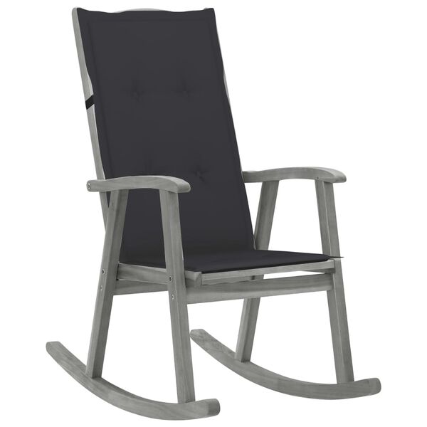 vidaXL Chaise &agrave; bascule avec coussins Gris Bois d'acacia massif