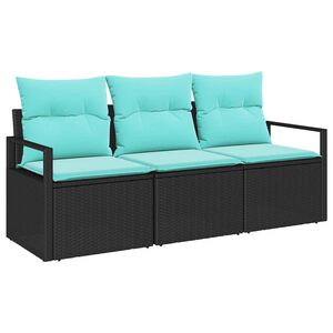 vidaXL Ensemble de canap&eacute; de jardin 3 pcs Noir et turquoise polyrotin