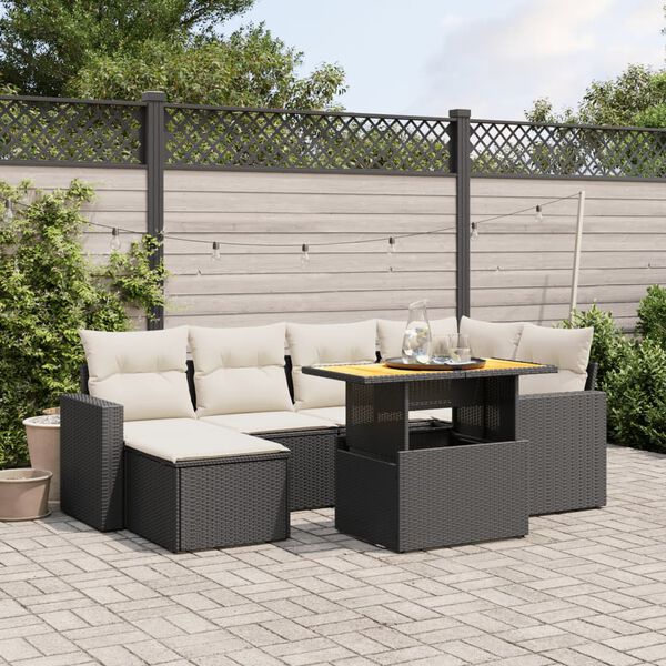 vidaXL Salon de jardin 7 pcs avec coussins noir r&eacute;sine tress&eacute;e
