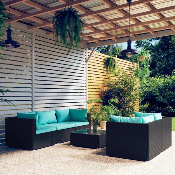 vidaXL Salon de jardin 6 pcs avec coussins r&eacute;sine tress&eacute;e noir