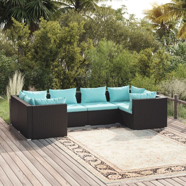 vidaXL Salon de jardin 6 pcs avec coussins r&eacute;sine tress&eacute;e noir