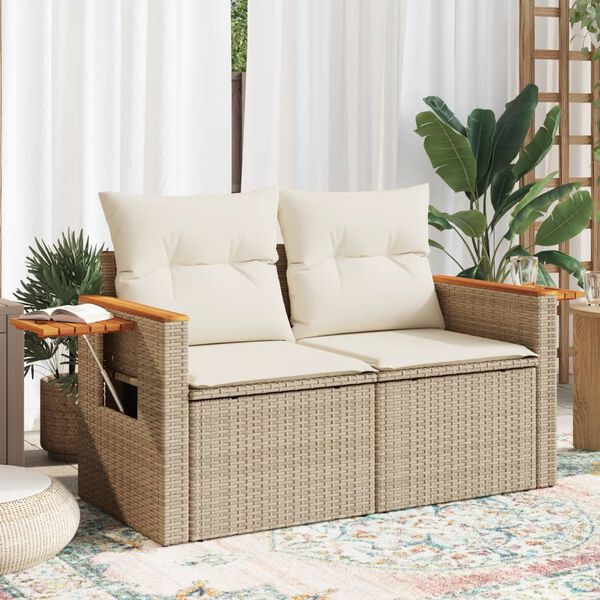 vidaXL Canap&eacute; de jardin avec coussins 2 places beige r&eacute;sine tress&eacute;e