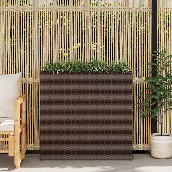 vidaXL Lit surélevé de jardin avec 4 pots Résine tressée Marron