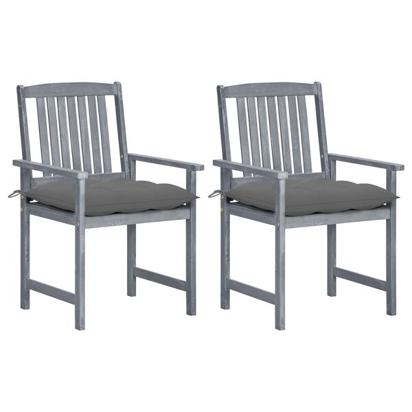 vidaXL Chaises de jardin et coussins lot de 2 Gris Bois acacia massif