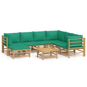 vidaXL Salon de jardin 8 pcs avec coussins vert bambou