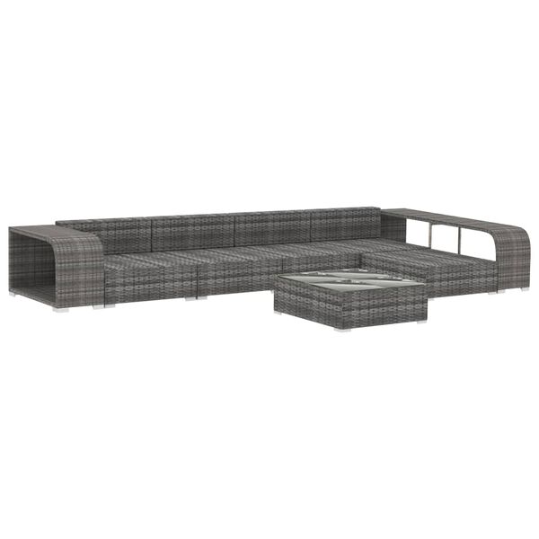 vidaXL Salon de jardin 8 pcs avec coussins résine tressée gris