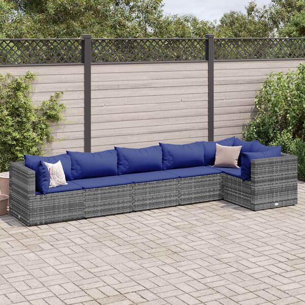vidaXL Salon de jardin 6 pcs avec coussins Gris R&eacute;sine tress&eacute;e