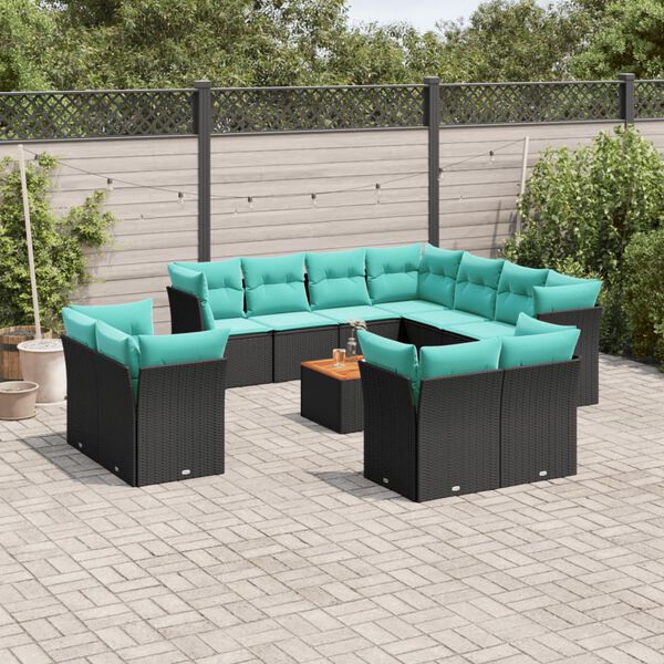 vidaXL Salon de jardin avec coussins 12 pcs noir r&eacute;sine tress&eacute;e