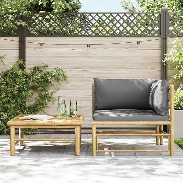 vidaXL Salon de jardin 2 pcs avec coussins gris fonc&eacute; Bambou