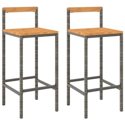 vidaXL Tabourets de bar lot de 2 gris résine tressée et bois d'acacia