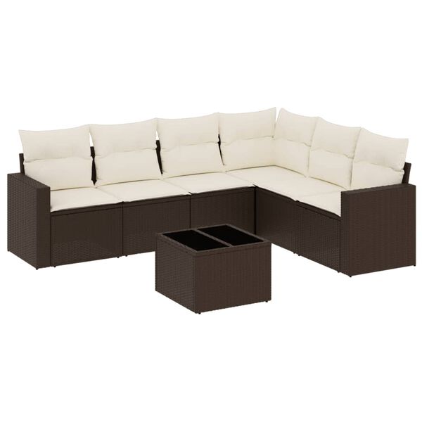 vidaXL Salon de jardin avec coussins 7 pcs marron résine tressée