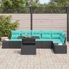 vidaXL Ensemble de canap&eacute; de jardin 7 pcs Noir et Bleu polyrotin