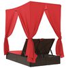 vidaXL Chaise longue double avec toit et rideaux marron résine tressée