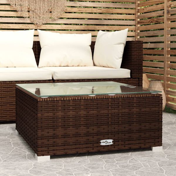 vidaXL Table de basse de jardin Marron 60x60x30cm R&eacute;sine tress&eacute;e verre