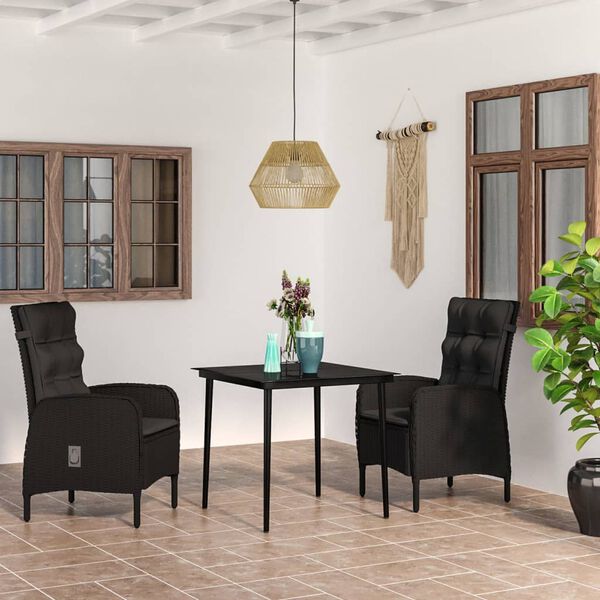 vidaXL Ensemble &agrave; manger de jardin avec coussins 3 pcs noir