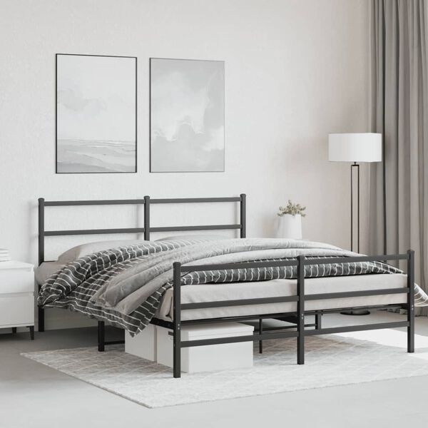 vidaXL Cadre de lit m&eacute;tal sans matelas avec pied de lit noir 150x200cm