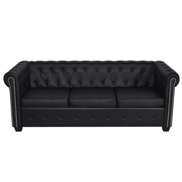 vidaXL Canap&eacute; Chesterfield &agrave; 3 places similicuir noir