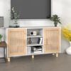 vidaXL Buffet Blanc 105x30x60 cm Bois de pin massif et rotin naturel