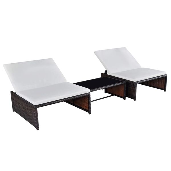 vidaXL Chaises de jardin inclinables lot de 2 et table r&eacute;sine tress&eacute;e