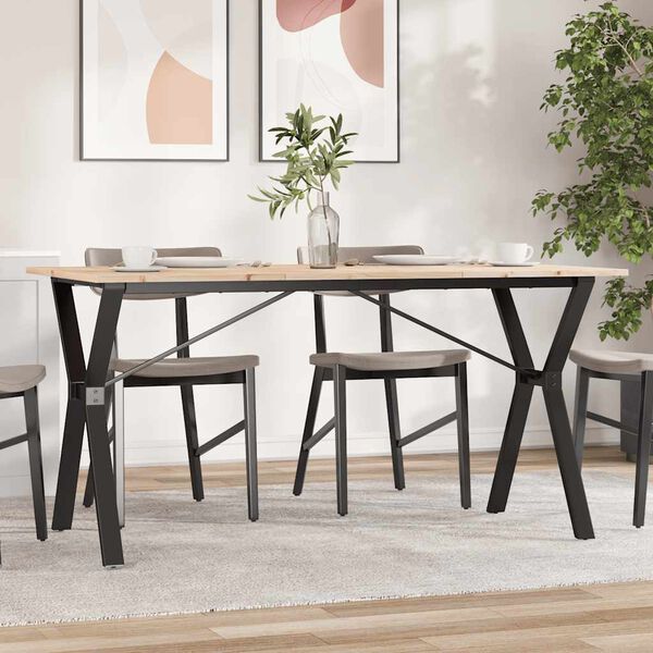 vidaXL Table &agrave; manger cadre en Y 140x80x75 cm bois de pin massif acier