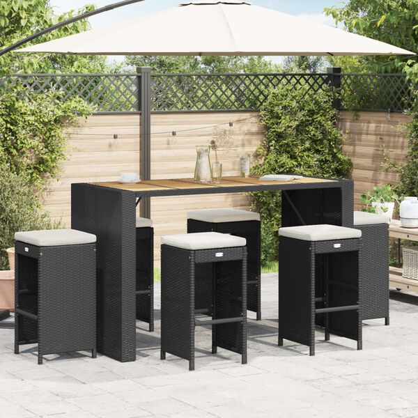vidaXL Tabourets de bar de jardin et coussins lot de 6 r&eacute;sine tress&eacute;e