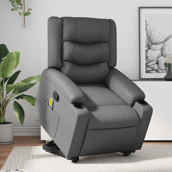 vidaXL Fauteuil inclinable de massage gris similicuir