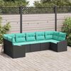 vidaXL Ensemble de canap&eacute; de jardin 7 pcs Noir et turquoise polyrotin