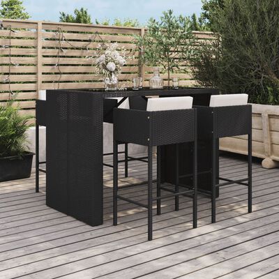 vidaXL Ensemble de bar de jardin 5 pcs avec coussins noir poly rotin