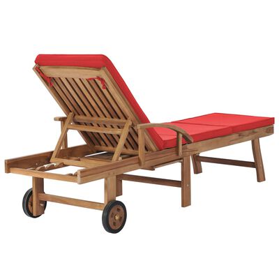 vidaXL Chaises longues avec coussins lot de 2 bois teck solide Rouge