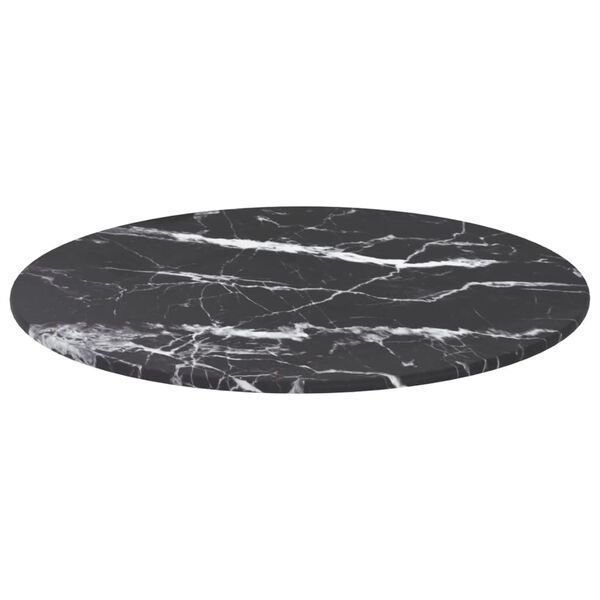 vidaXL Dessus de table noir &Oslash;40x0,8cm verre tremp&eacute; avec design marbre