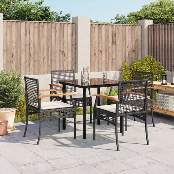 vidaXL Ensemble &agrave; manger de jardin coussins 5pcs Noir R&eacute;sine tress&eacute;e