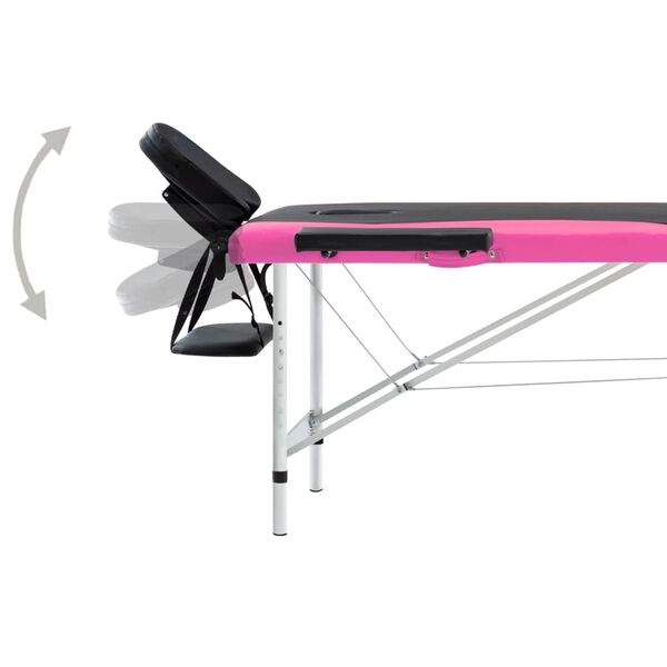 vidaXL Table de massage pliable 2 zones Aluminium Noir et rose