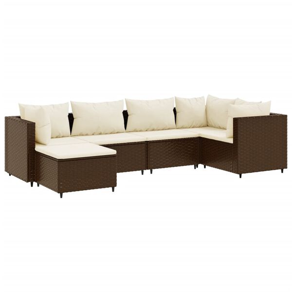 vidaXL Salon de jardin 6 pcs avec coussins Marron R&eacute;sine tress&eacute;e