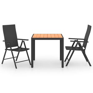 vidaXL Ensemble &agrave; manger de jardin 3 pcs noir et marron
