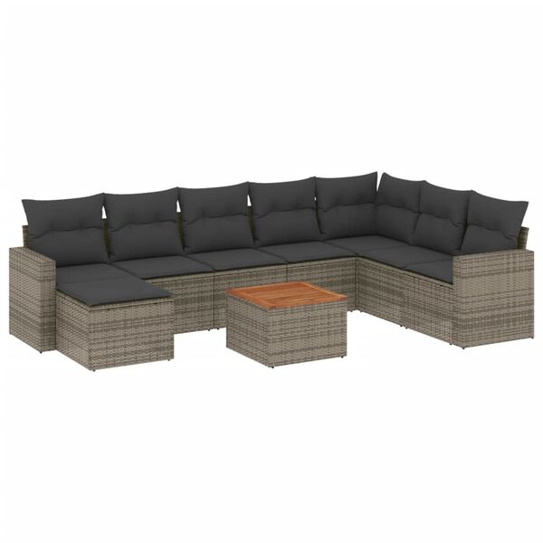 vidaXL Salon de jardin 9 pcs avec coussins gris résine tressée