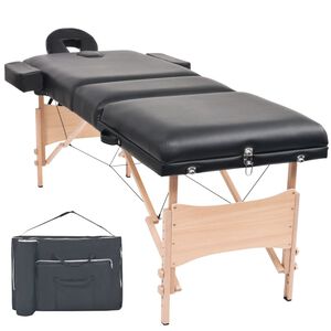 vidaXL Table de massage pliable à 3 zones 10 cm d'épaisseur Noir