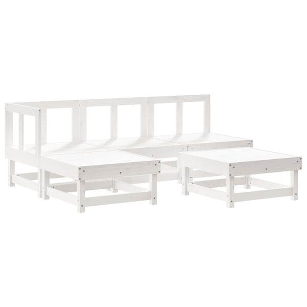 vidaXL Salon de jardin 5 pcs avec coussins blanc bois massif