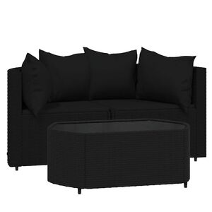 vidaXL Salon de jardin 3 pcs avec coussins Noir R&eacute;sine tress&eacute;e