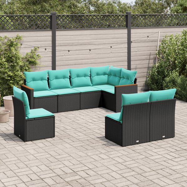 vidaXL Salon de jardin 8 pcs avec coussins noir r&eacute;sine tress&eacute;e