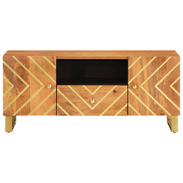 vidaXL Meuble TV marron et noir 105x33,5x46 cm bois massif manguier