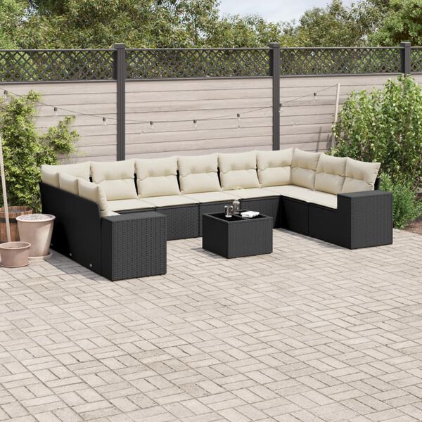 vidaXL Salon de jardin 11 pcs avec coussins noir r&eacute;sine tress&eacute;e
