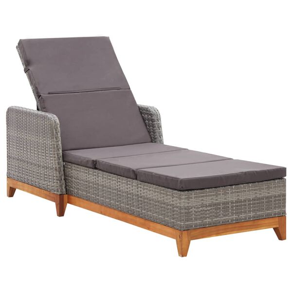 vidaXL Chaise longue R&eacute;sine tress&eacute;e et bois d'acacia massif Gris
