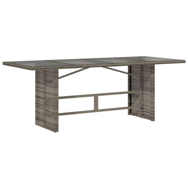 vidaXL Table de jardin avec dessus en verre gris r&eacute;sine tress&eacute;e