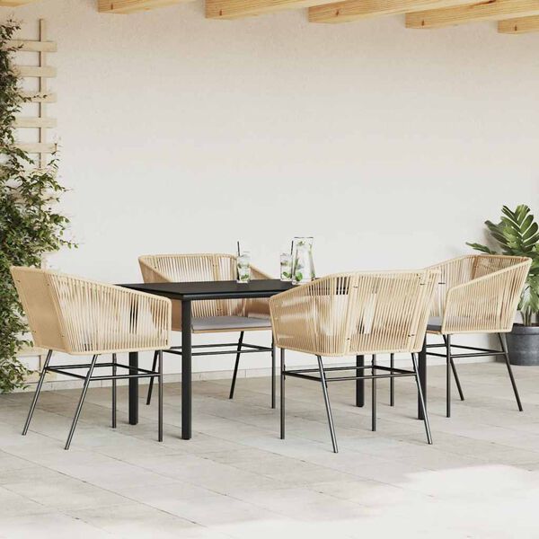 vidaXL Ensemble &agrave; manger jardin coussins 5pcs marron poly rotin verre
