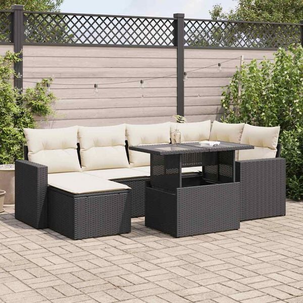 vidaXL Salon de jardin 7 pcs avec coussins noir r&eacute;sine tress&eacute;e