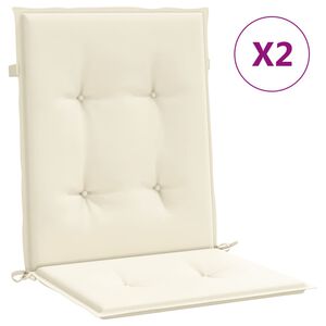vidaXL Coussins de chaise de jardin &agrave; dossier bas lot de 2 cr&egrave;me