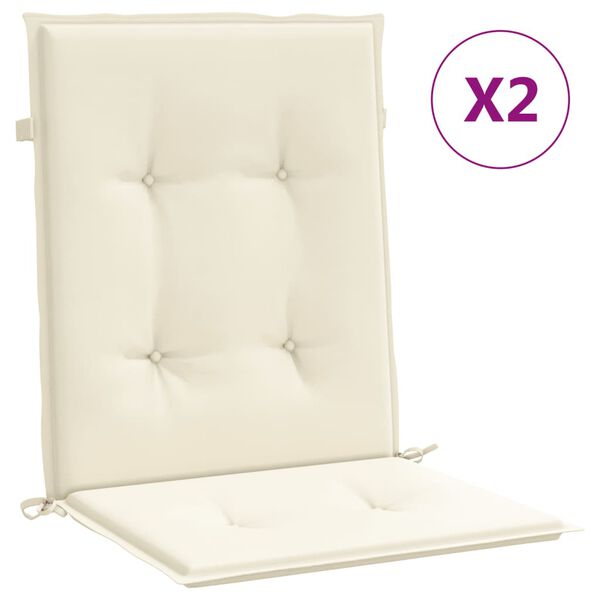 vidaXL Coussins de chaise de jardin &agrave; dossier bas lot de 2 cr&egrave;me
