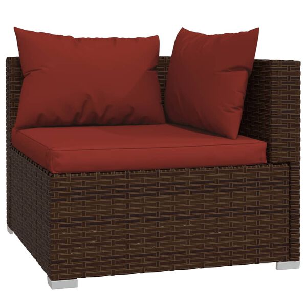 vidaXL Salon de jardin 9 pcs avec coussins Résine tressée Marron